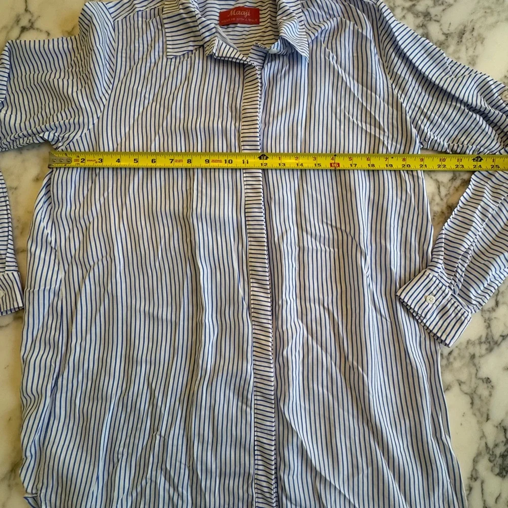 EUC Maaji Striped Women's Blue Harbour Island Long Sleeve Shirt Cover Up Blue L